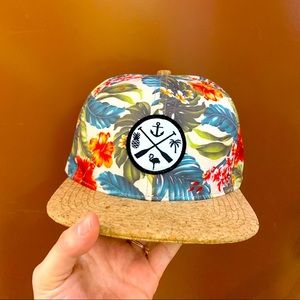 Tropical tiki snap back hat with cork brim